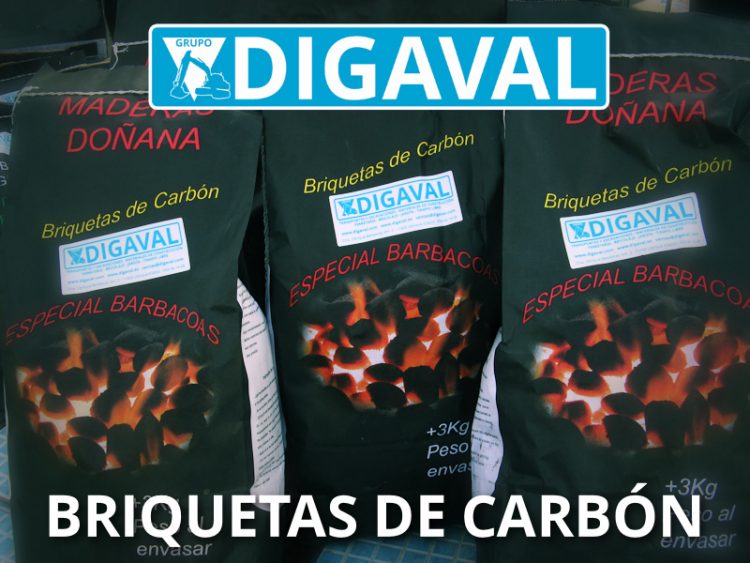 Briquetas de carbón en sacos de 3 kg.